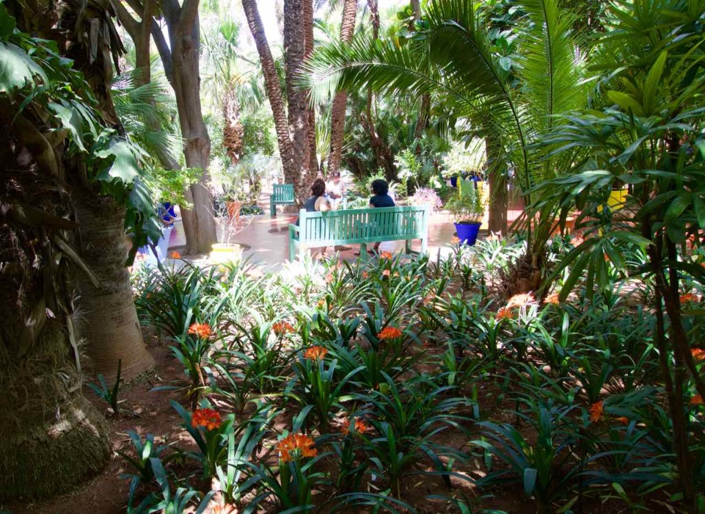 Jardin Majorelle Marrakesch, Garten mit Bänken