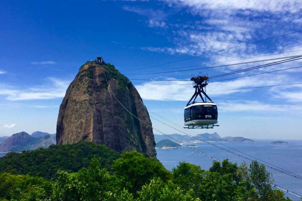 Zuckerhut Rio de Janeiro Pao de Acucar, Brasilien, Gondel auf dem Weg zum Gipfel, Titel ©PetersTravel