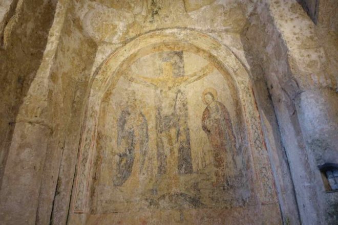 Matera: Wandmalerei in der Höhlenkirche Madonna della Virtú e San Nicola dei Greci