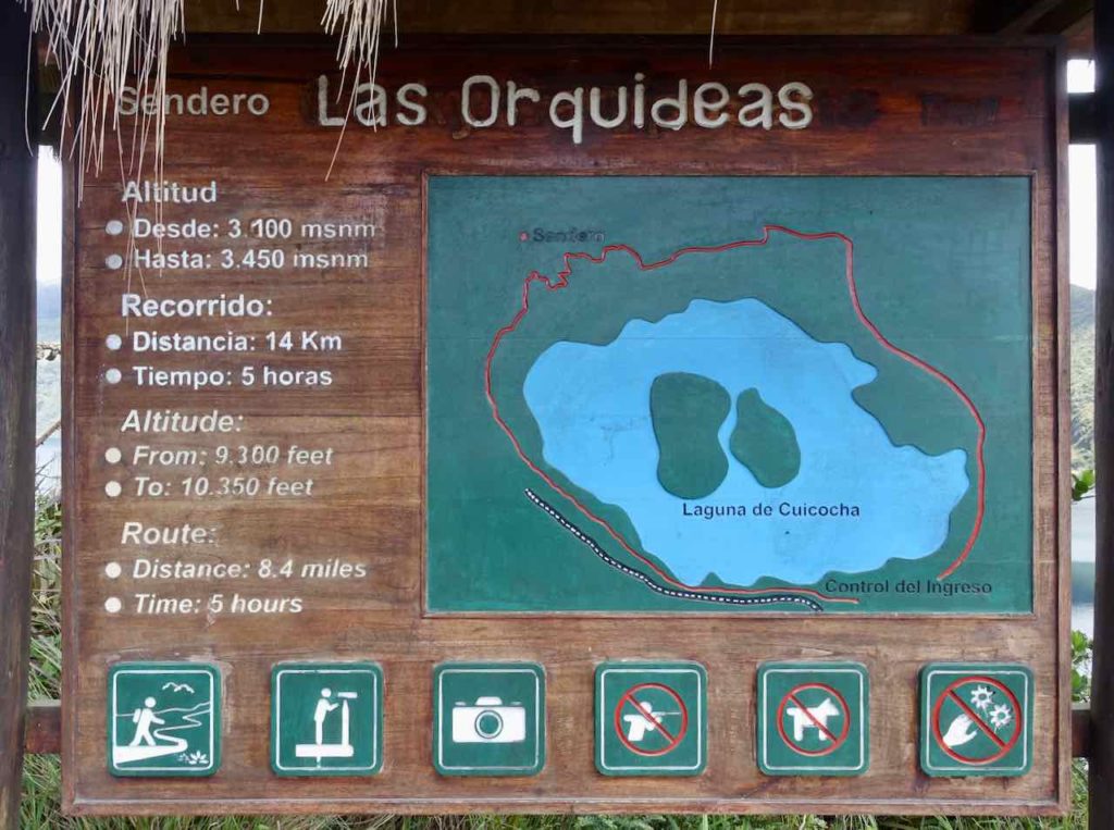 Karte der Ruta Las Orquideas um die Lagune Cuicocha im Norden von Ecuador 