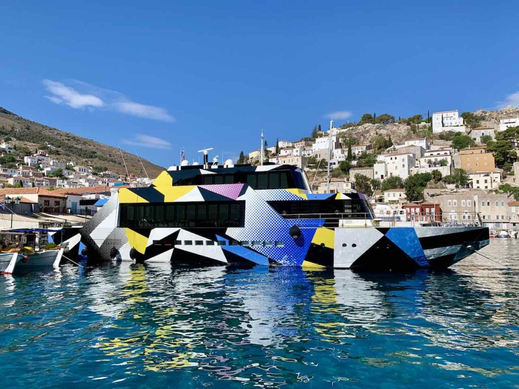 Yacht Guilty of famous art collector Dakis Joannou. The outer appearance of the yacht was created by american artist Jeff Koons