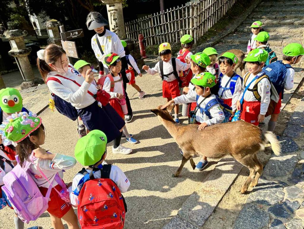 Schulklasse auf dem Gelände des Todaji Tempel, Nara, Japan
